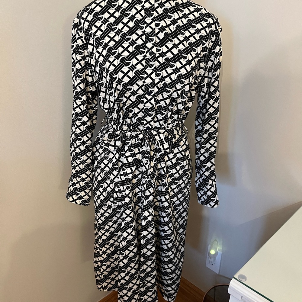 Gant Black and White Geometric Long Sleeve Dress